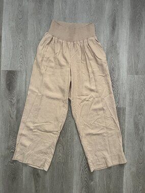 Isabel by Ingrid & Isabel Maternity Tan Brown Smocked Waist Linen Blend Pants